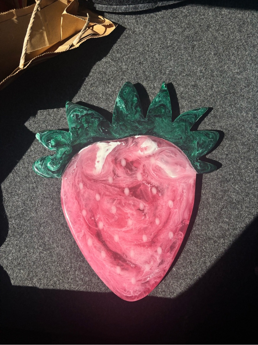 Anthropologie Swirled Strawberry-Shaped Serving Tray in Pink and Green